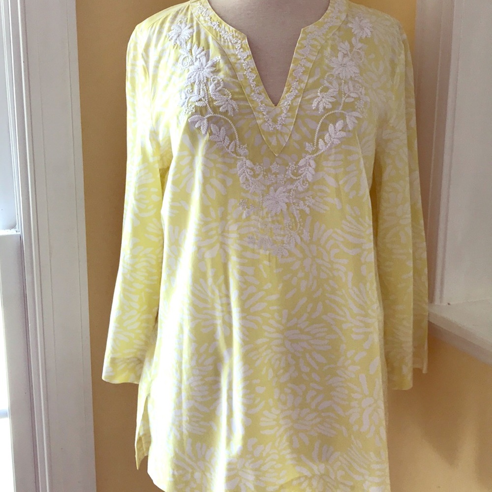 Ladies Yellow Summer Tunic Style Top w/ embroidery